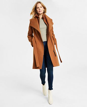Womens Wool Blend Belted Wrap Coat view 2