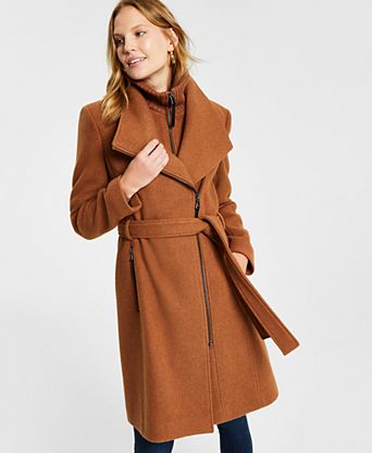 Womens Wool Blend Belted Wrap Coat view 4