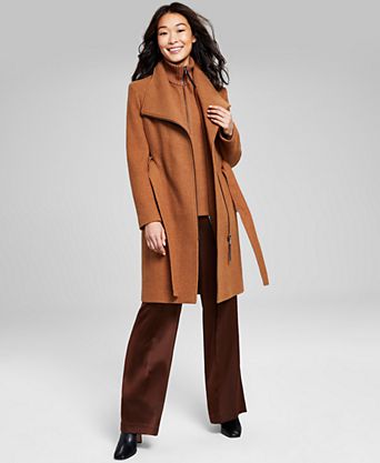 Womens Wool Blend Belted Wrap Coat view 6