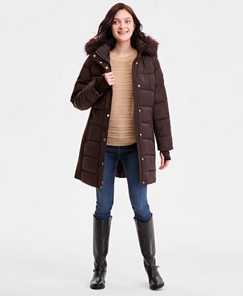 Women's Faux-Fur-Trim Hooded Puffer Coat view 2